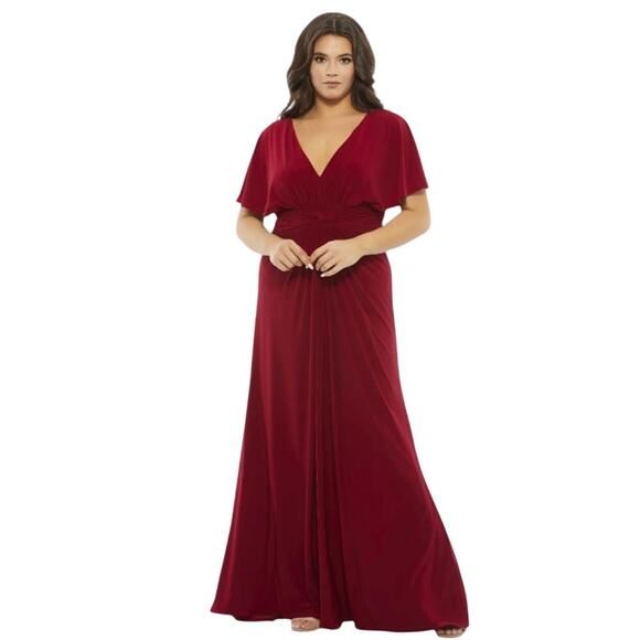 MAC DUGGAL Dress Size 24 Evening Gown NEW Red Twist Waist Jersey V Neck - Picture 1 of 7